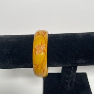 1930’s Vintage Bakelite Butterscotch Carved Bird Bangle